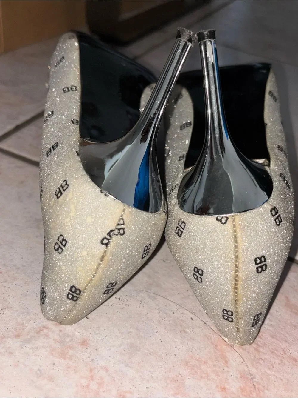 Balenciaga BB Knife Heels glitter pumps sparkle logo monogram shoes